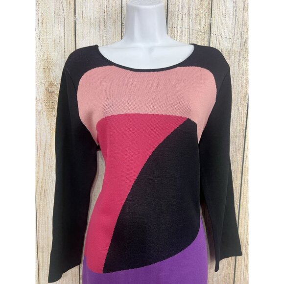 New York & Company Stretch Knit Bodycon Sweater Dress L Colorblock Maxi Retro - Picture 3 of 8